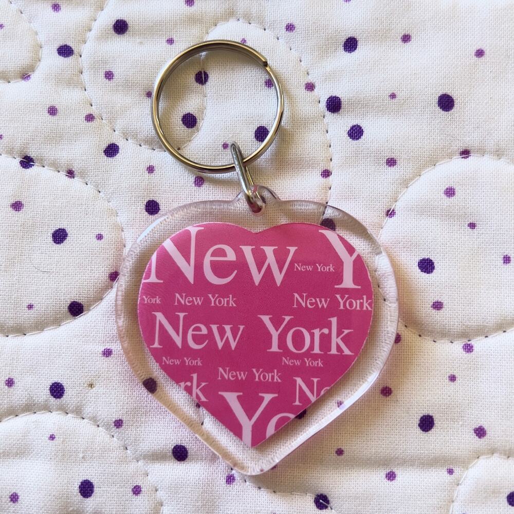Vintage I Love New York Keychain Pink Heart Shaped Key Ring